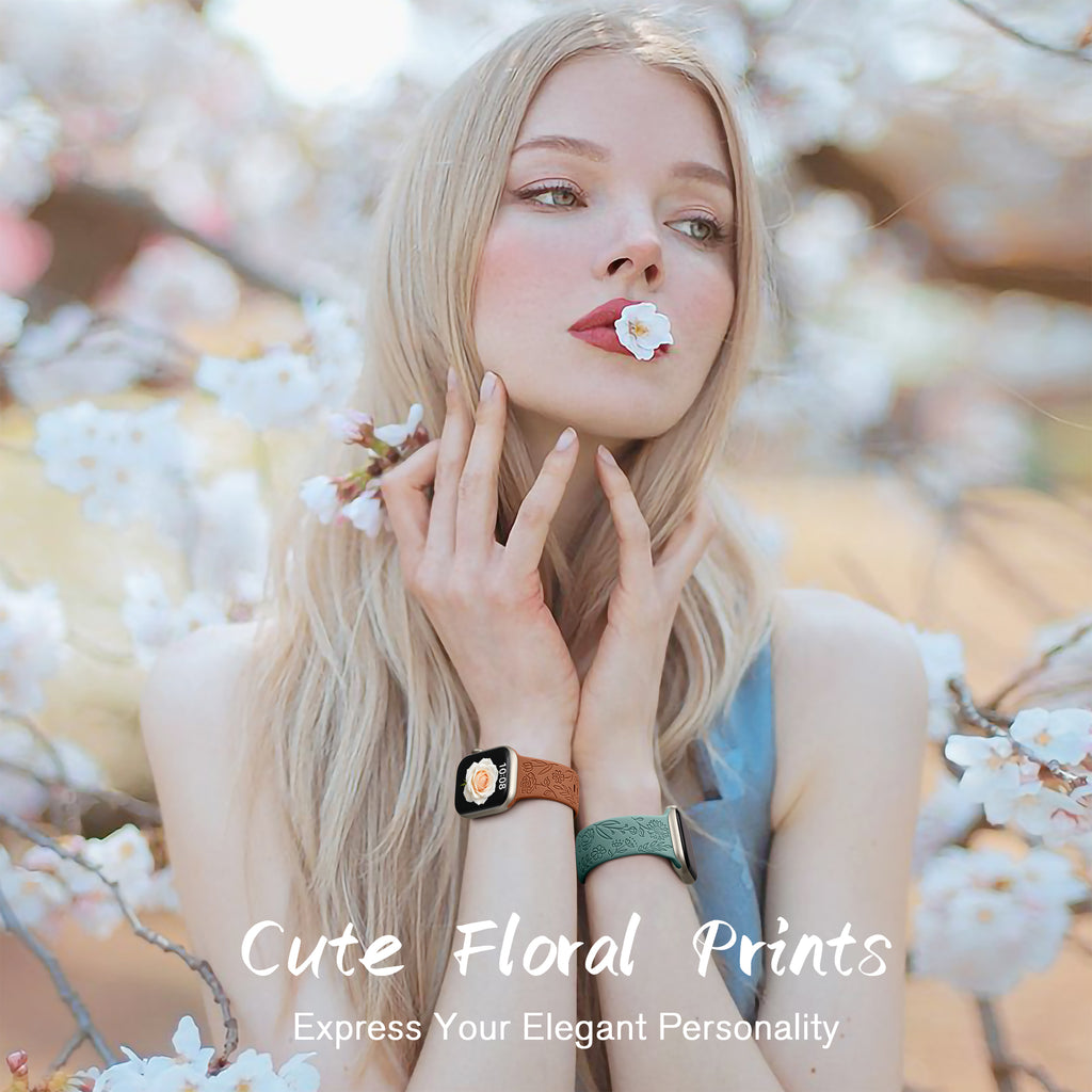 SNBLK 6 Pack Floral Engraved Bands Compatible with Apple Watch Bands