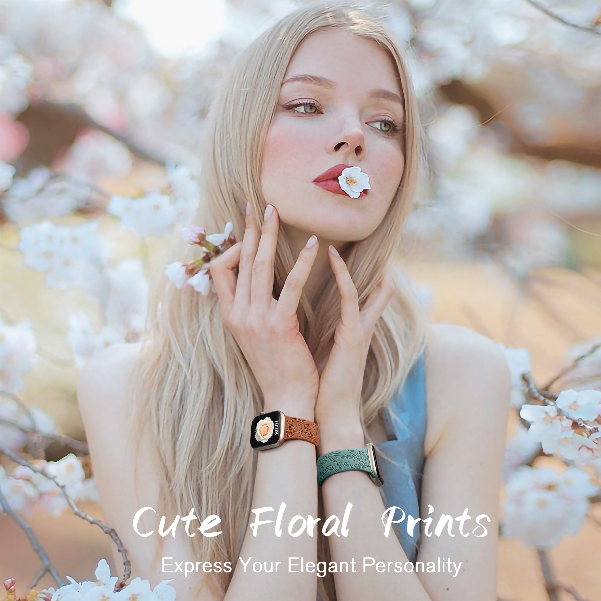SNBLK 6 Pack Floral Engraved Bands Compatible with Apple Watch Bands