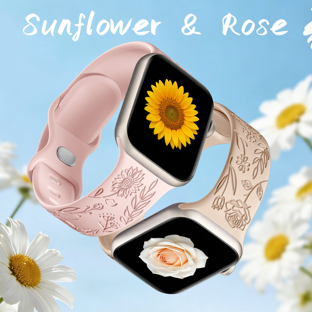 SNBLK 6 Pack Floral Engraved Bands Compatible with Apple Watch Bands