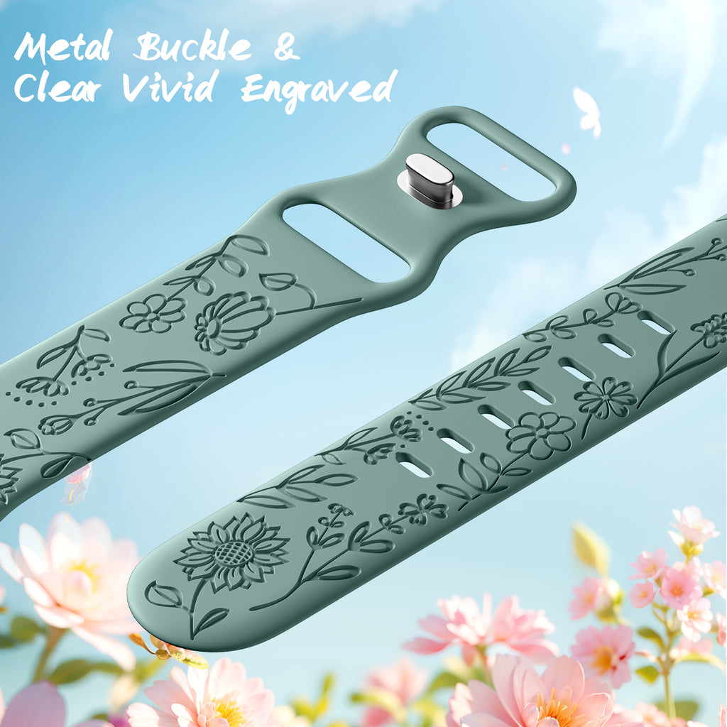 SNBLK 6 Pack Floral Engraved Bands Compatible with Apple Watch Bands