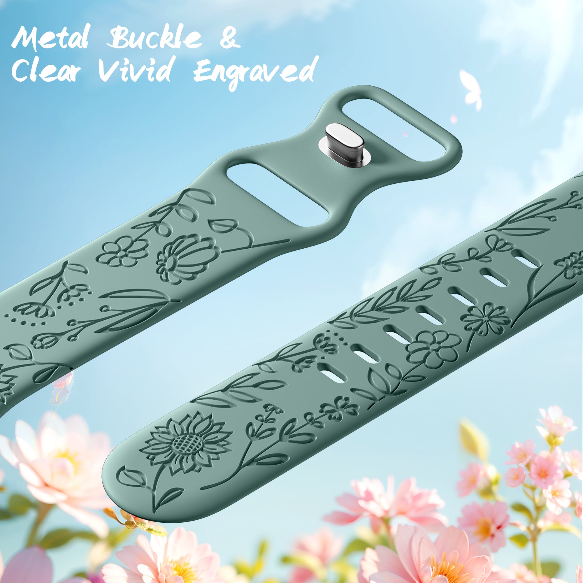 SNBLK 6 Pack Floral Engraved Bands Compatible with Apple Watch Bands