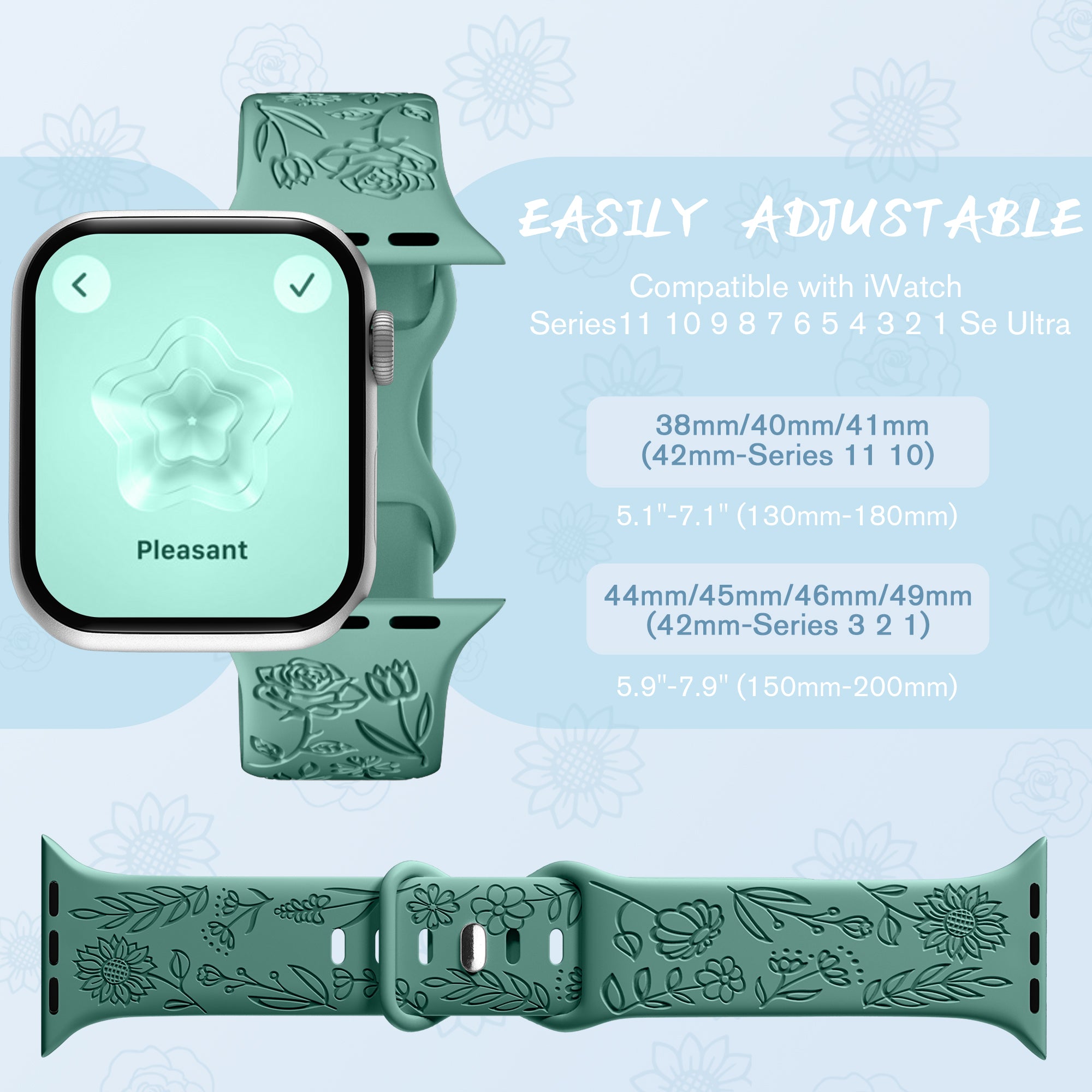 SNBLK 6 Pack Floral Engraved Bands Compatible with Apple Watch Bands